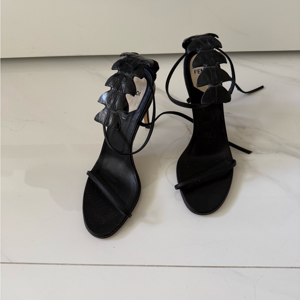 Fendi Black Stiletto Heels with Lace-Up Detail